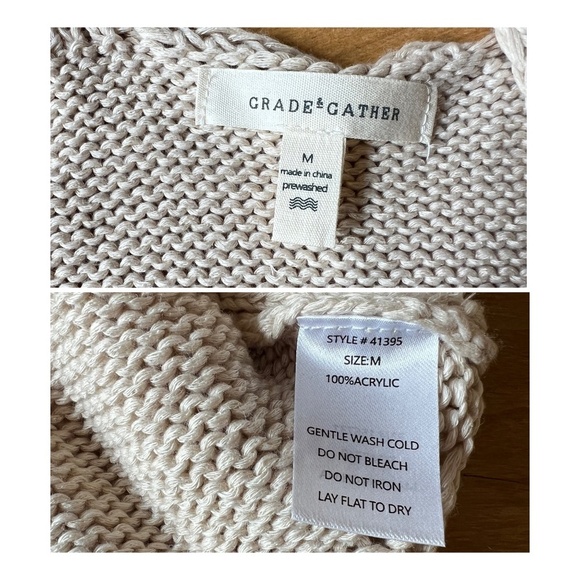 GRADE & GATHER CROCHET KNIT SLEEVELESS SWEATER TANK M BEIGE NEUTRAL CHIC BOHO - Picture 13 of 13